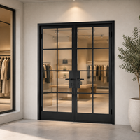 Porte d'entrée commerciale sur mesure en acier noir moderne avec double vitrage pour bureau, hôtel et magasin de détail