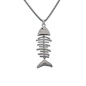 latest long design all match diamond pendant fish bone chain necklace sweater chain