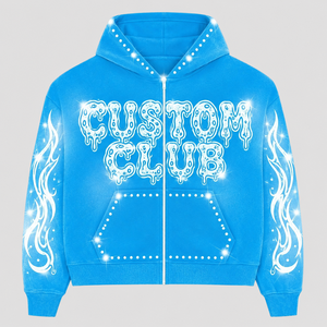 OEM Oversized French Terry Hoodie 500Gsm Zip Up Vintage <b>Wash</b> Rhinestone Distressed Patchwork High Quality Men Hoodie - Product Image 2