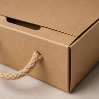 Boîte d'expédition en kraft personnalisée avec logo, poignée en corde de coton, insert de séparation en carton ondulé pour emballage cadeau, alimentaire, bouteille, vente au détail