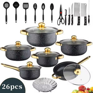 Moderna Colección de 26 Piezas de Sartenes Antiadherentes de Acero Inoxidable con Asa Chapada en Oro y Acabado Colorido, Olla Metálica Exportable - Product Image 5