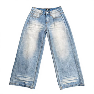 Jeans de Hombre OEM Personalizados, Ecológicos, Impermeables, para Otoño/<span class=keywords><strong>Invierno</strong></span>, Lavado a la Piedra, Degradado Azul, Cintura Media, Corte Holgado, Casual, Pierna Recta y Ancha - Product Image 1