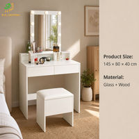 Table de maquillage Joystar avec miroir et éclairage LED, avec tabouret, lumière réglable 3 couleurs CCT, câble USB de 2 m, verre et bois