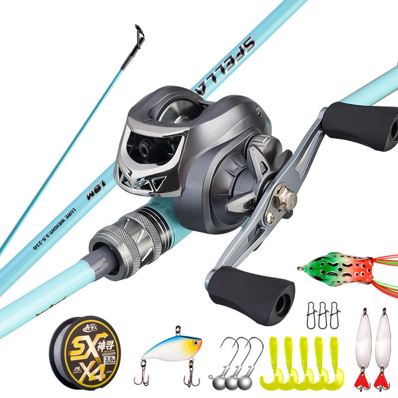 Bleu, canne à pêche, double ligne droite coupe bobine, ligne, leurre