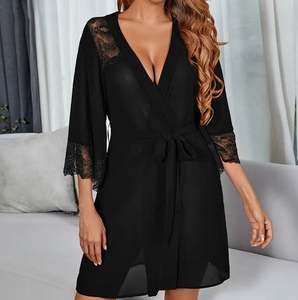 Sfy-y5052 Bata de dormir sexy sin costuras de gasa y encaje para mujer, al por mayor, cárdigan para el hogar, camisón con logo en la cintura, tentación sensual - Product Image 6