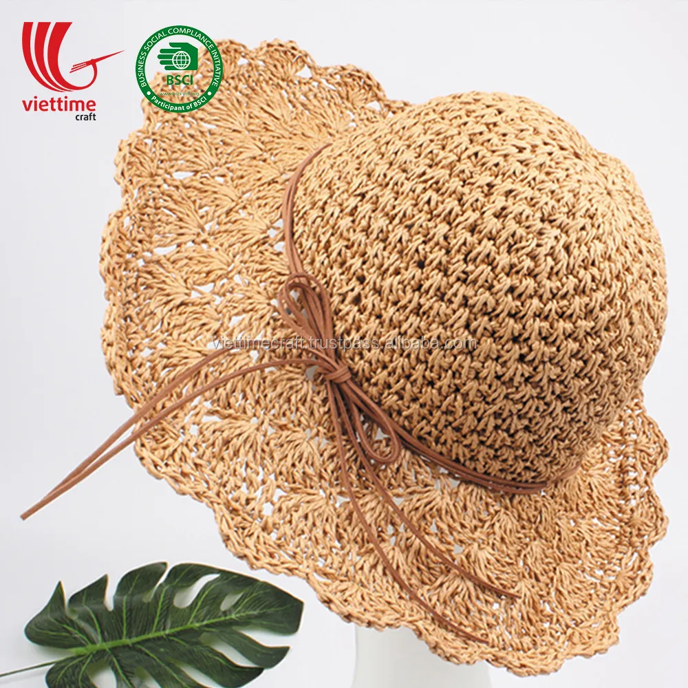 قبعة من القش الفيتنامي بحافة نمط جديد قبعة قابلة للطي صيف شاطئ شمس 100% قبعة ورقية