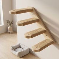 Étagère murale pour chat à 4 marches, escalier en bois pour chat, rampe à gratter en jute pour chats d'intérieur