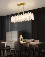 Lustre en marbre à longues lames, luminaire suspendu moderne de luxe en laiton pour salle à manger, îlot de cuisine, plafond haut, villa, prêt à être expédié