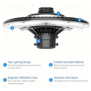 ไฟ LED อลูมิเนียมติดเสาภายนอกอาคาร จัดส่งฟรี IP65 ปรับ CCT ได้ 3000-5700K 60W-200W สำหรับลานจอดรถ ถนน สวน - Product Image 6