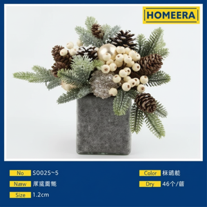 Mini natale artificiale pianta in vaso con 48 pezzi pigne e palline oro opaco grigio floccato - Product Image 1