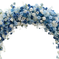 Arche de mariage bleue et blanche avec roses artificielles en soie, support de toile de fond floral, marque BBGS, décoration d'événements, décor de scène de fête