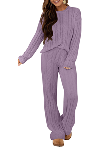 <span class=keywords><strong>2025</strong></span> מותאם אישית נשים הסוודר לנשימה לסרוג להגדיר מתאים רגיל מזדמנים שרוול ארוך ומקל סרוג סוודר ומכנסיים - Product Image 4