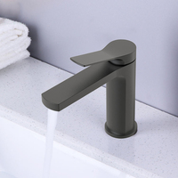 Keran Wastafel Kamar Mandi Desain Modern Warna Hitam Matte, Tuas Tunggal, Bahan Kuningan, Pemasangan di Atas Meja