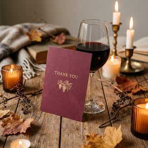 Tarjetas de Agradecimiento Personalizadas con Diseño de Viñedo en Relieve y Lámina Dorada, Color Vino Borgoña, para Bodas Otoñales, Regalos Corporativos, Tarjetas de Felicitación al por Mayor - Product Image 3