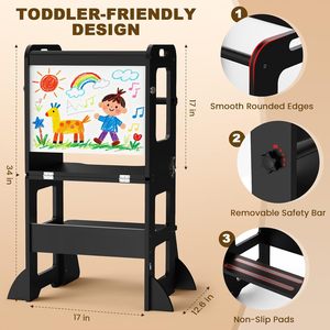 Tabouret de cuisine 4-en-1 pour tout-petits, tour d'apprentissage avec tableau blanc, tabouret d'aide en bois pour enfants - Product Image 3