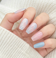 Faux ongles à presser en ABS, rose bleu marbré, forme cercueil moyenne, brillants, avec effet ombré
