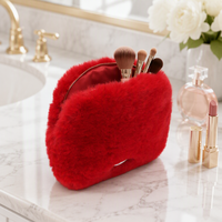 Trousse de Toilette en Peluche Tendance pour Femme, Sac de Voyage Portable en Fausse Fourrure Grande Capacité avec Fermeture Éclair, Doux et Pratique pour Filles