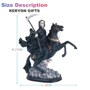 Custom saint of sante morte statua di Halloween resina triste mietitore figurina Santa Muerte cavalcando statua di cavallo nero - Product Image 2
