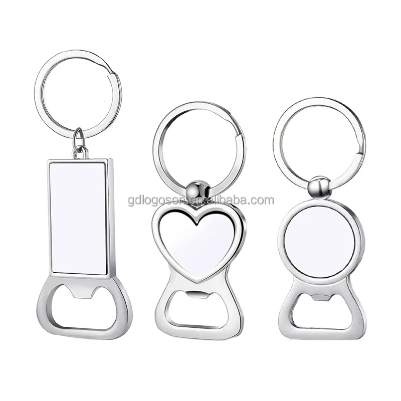 Bán Buôn Tùy Chỉnh Logo Giá Rẻ Kim Loại Key Holders Trống Vòng Chìa Khóa Hình Dạng Khác Nhau Thăng Hoa Trống Mở Chai Móc Khóa