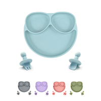 Assiette à dîner de haute qualité avec motif visage souriant, antidérapante, compartimentée, lavable, avec ensemble cuillère-fourchette, résistante à la chaleur, pour nouveau-né