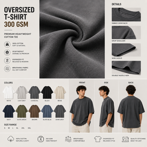 เสื้อยืดโอเวอร์ไซส์ 300 GSM เสื้อยืดคอตตอนหนาน้ำหนักมากสำหรับผู้ชาย รับทำโลโก้ แบรนด์ส่วนตัว OEM ODM ผู้ผลิตเสื้อยืดสตรีทแวร์ - Product Image 2