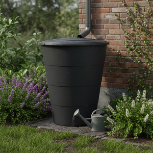 Baril d'eau de pluie en plastique lisse de 210 L de couleur anthracite 75,3 (longueur) x 75,3 (largeur) x 86,5 (hauteur) cm - Product Image 3