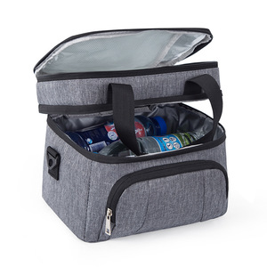 Sac à lunch isotherme double couche gris avec poches zippées pour les voyages et les pique-niques - Product Image 5