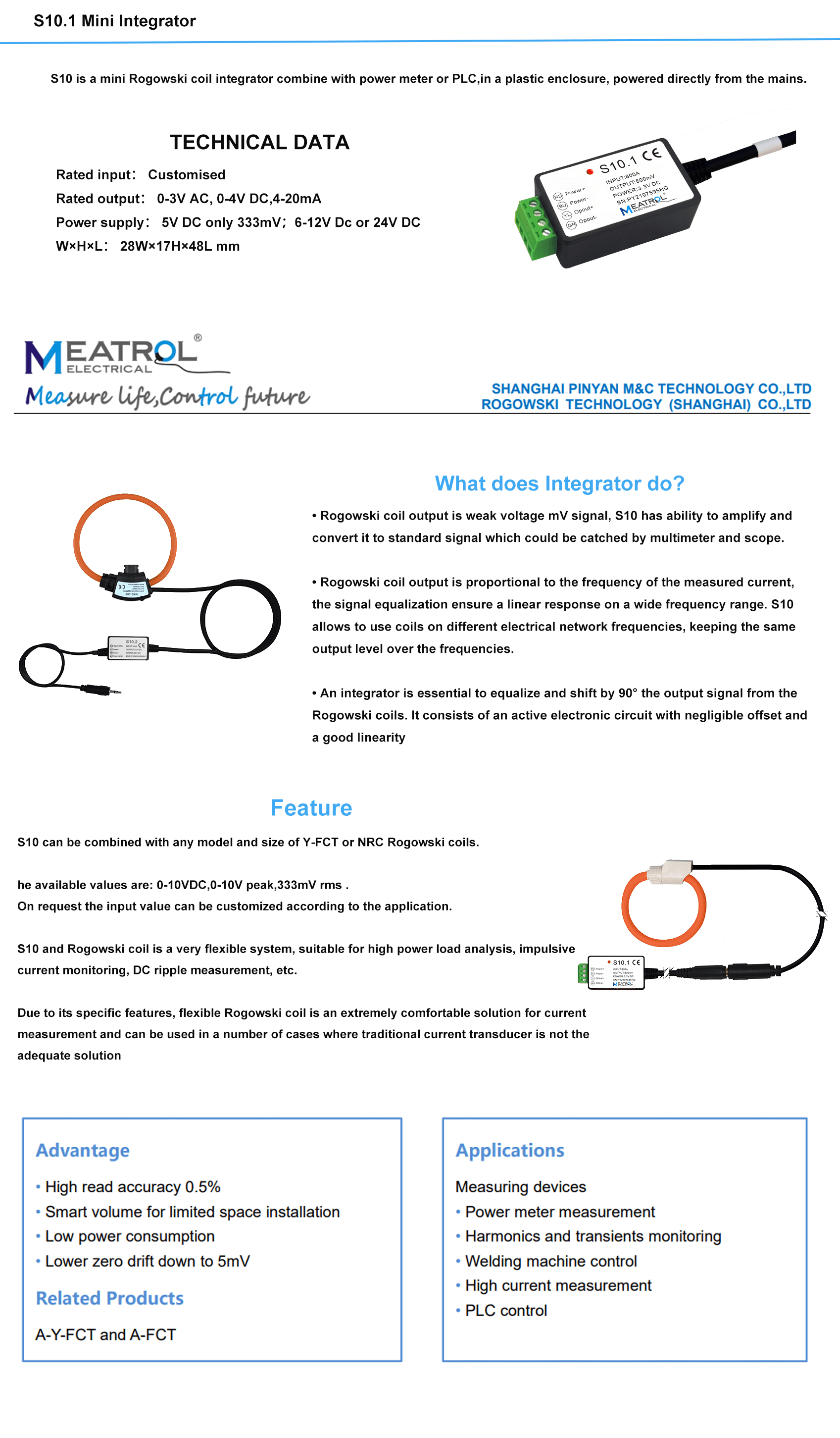 S10.1-nrc Rogowski Coil Current Transformer With Integrator Kit & Oem/odm