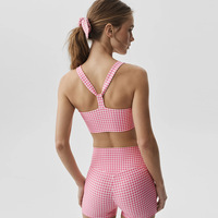 [Serre-tête offert] Ensemble de sport à carreaux pour le yoga et la course : short court taille haute effet ventre plat et brassière de sport à bretelles anti-transpiration