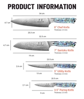 Couteau Santoku Damas, couteau de cuisine, motif d'os de poisson, acier VG10 67 couches, lame de 22 cm, bord droit avec manche en nacre
