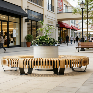 Banco Circular <span class=keywords><strong>de</strong></span> <span class=keywords><strong>Madera</strong></span> con Jardinera Central para Jardín, Patio o Interiores, Asientos con Diseño Inspirado en Árboles - Product Image 4