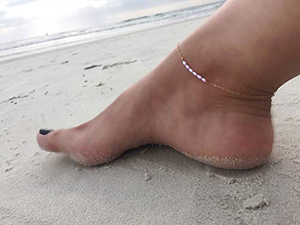 Feimepeishang — <span class=keywords><strong>bijoux</strong></span> de pieds en <span class=keywords><strong>argent</strong></span> Sterling 925 pour femmes, chaîne de cheville en plaqué or avec perles, idéal pour la plage, nouvel arrivage - Product Image 6