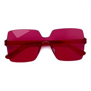 Lunettes de soleil carrées sans monture en gros, couleurs bonbon translucides, design monobloc, pour femmes ou hommes - Product Image 1