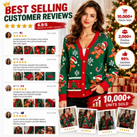 Cardigan de Noël en stock – Pull tricoté chaud pour femme, col en V, fermeture boutonnée, idéal pour l'automne, l'hiver et les fêtes de Noël (motif pain d'épices)