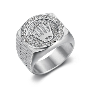 Anillo de corona HIPHOP antideslustre Europeo Americano de lujo para hombres Anillo de acero inoxidable PVC Gold Diamond Crown para hombres - Product Image 6