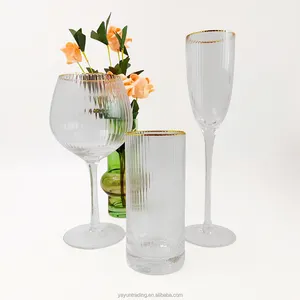 Новый модный набор 3 шт. ребристые бокалы для напитков модель стакана стаканы высокие белые бокалы с золотой оправой бокал для шампанского вина пива