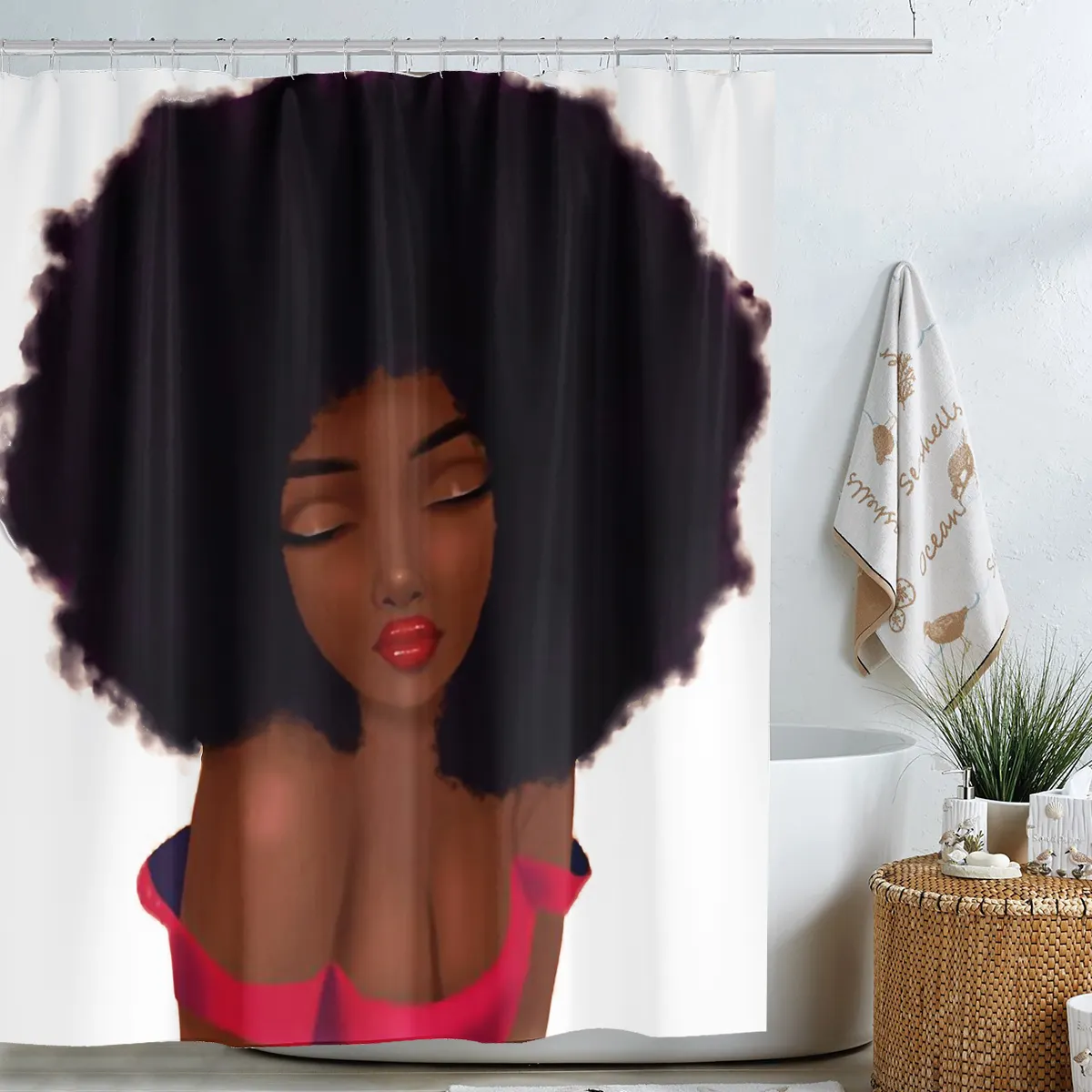 i@home 100% polyester african black art bathroom shower curtain custom digital printing