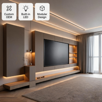 Meuble TV moderne européen de luxe sur mesure, unité murale minimaliste en bois pour salon avec rangement dissimulé pour projet hôtelier