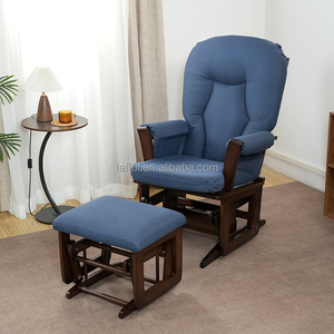 Fauteuil à bascule et à glissière écologique en bois massif avec coussin bleu-gris rembourré, idéal pour l'allaitement, pour salon et chambre à coucher (OEM) - Product Image 2