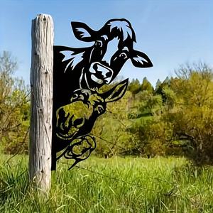 1 pièce Décoration murale animaux de <span class=keywords><strong>la</strong></span> <span class=keywords><strong>ferme</strong></span>, Silhouette de vache et d'âne, Panneau métallique décoratif extérieur pour clôture de jardin, Décoration de <span class=keywords><strong>ferme</strong></span>, Cadeau de fêtes - Product Image 4