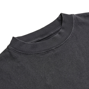 TOPSHOW Heavyweight Acid Washed Distressed Raw Hem Crop 300 Gsm <b>Tshirt</b> Oversized Blank Boxy Fit Tee Men - Product Image 4