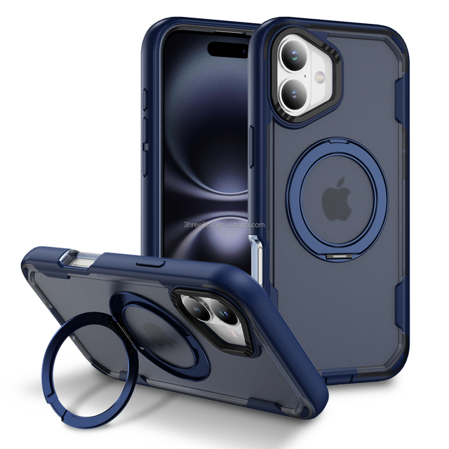 Transparent Matte Soft TPU+PC Shockproof Screen Protector Case for 17/17 Pro with Ring Stand Holder