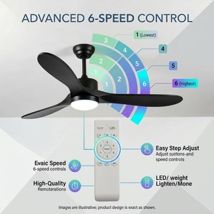 Ventilateur de plafond LED moderne de 52 pouces avec variateur d'intensité, réversible, 6 vitesses, moteur DC, télécommande, 3 pales métalliques, pour salon - Product Image 5