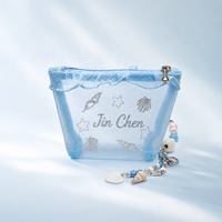 Pochette cosmétique personnalisée avec logo, écologique, en maille bleu océan, broderie, dentelle à volants, mini pochette à rouge à lèvres pour étui de rangement