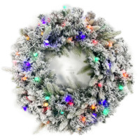 Guirlande artificielle floquée avec lumières LED multicolores - Décoration de porte de Noël enneigée, guirlande festive pour la décoration de la maison pendant les fêtes