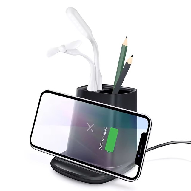 2in1 15W Fast Wireless Charger with Desk Organizer Wireless Charging Station with Pen Pencil Holder and Usb Ports for Phone