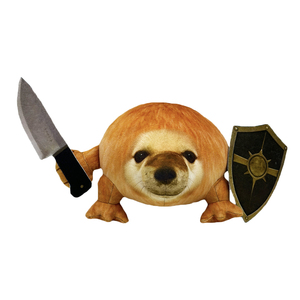 Peluche Meme 'Cosa fa il cane?' Virale, Peluche Cane 'Il mio coltello e il mio scudo', Animale di peluche divertente - Product Image 2