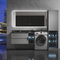 Meuble-lavabo mural moderne avec vasque et miroir LED, ensemble de meuble de buanderie avec espace pour lave-linge pour projets hôteliers et d'appartements