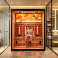 Sauna infrarouge à spectre complet pour 4 personnes, faible EMF, en bois massif, pour hôtel de luxe, spa à domicile, thérapie, bois de pruche