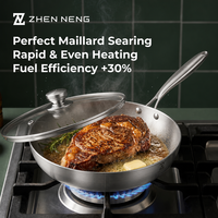 Poêle à frire antiadhésive Zhenneng en acier inoxydable 3 couches, finition brossée 2,3 mm, certifiée CE/LFGB, multifonctionnelle pour cuisson domestique au gaz